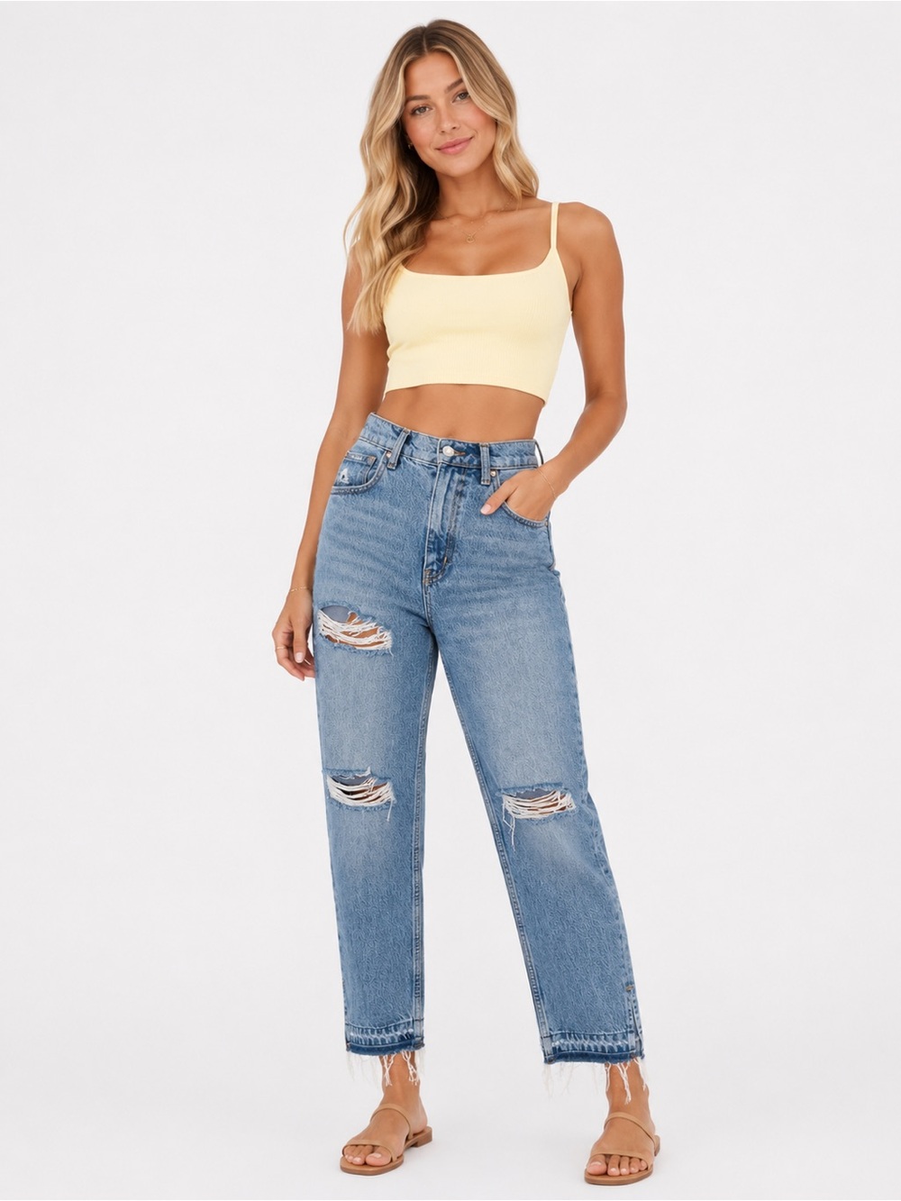 We The Free Free People High Rise Distressed Straight Leg Ankle Jeans Size 25